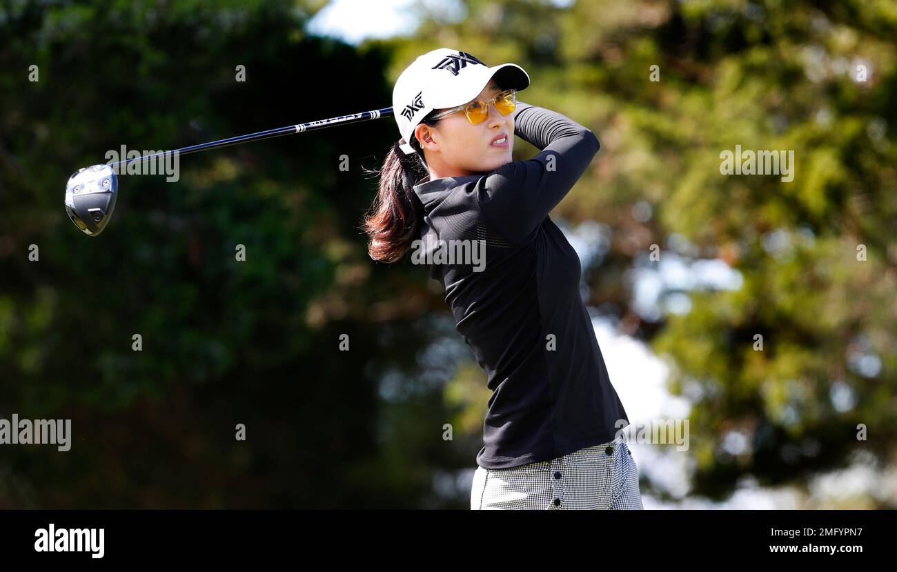 Jennifer Song hits from the tee at the eighth hole during the final round of the Shoprite LPGA