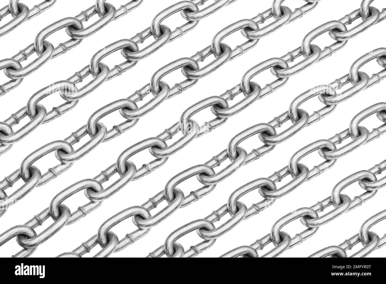 Pattern of diagonal metal chains isolated on white background. Metal