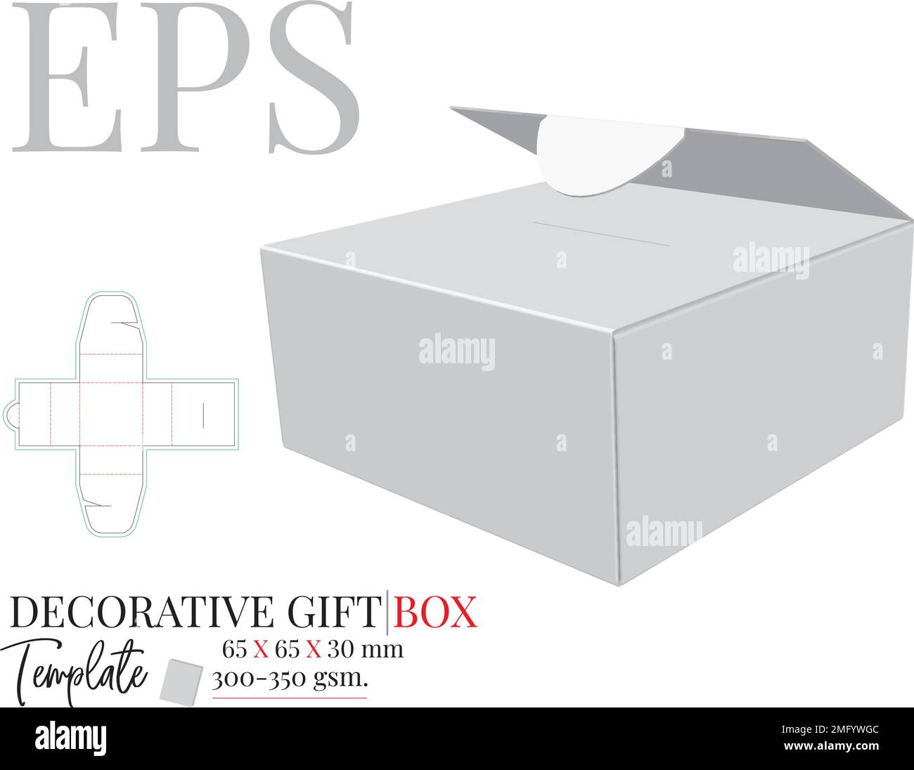 Square Box die cut template, vector. White, clear, blank, isolated Cube