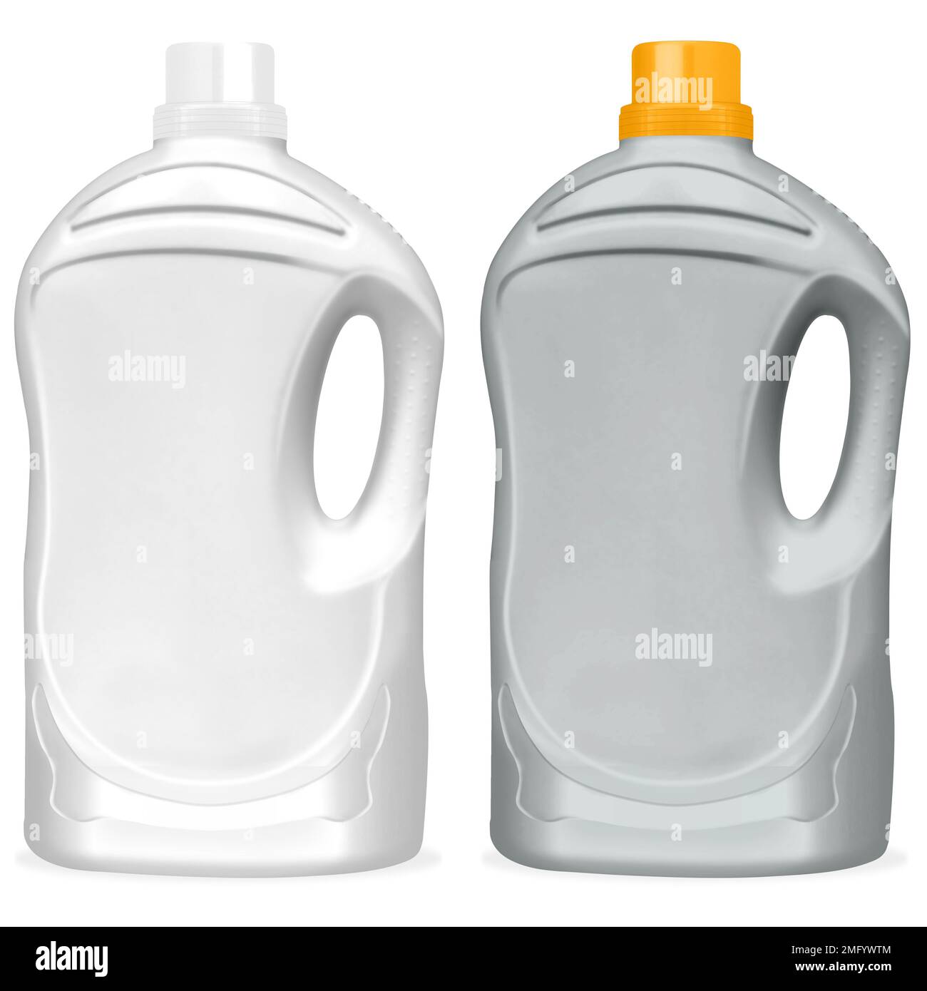 ilustración de botellas para limpiadores o detergentes de ropa aislados sobre fondo blanco, tapón de colores Stock Photo