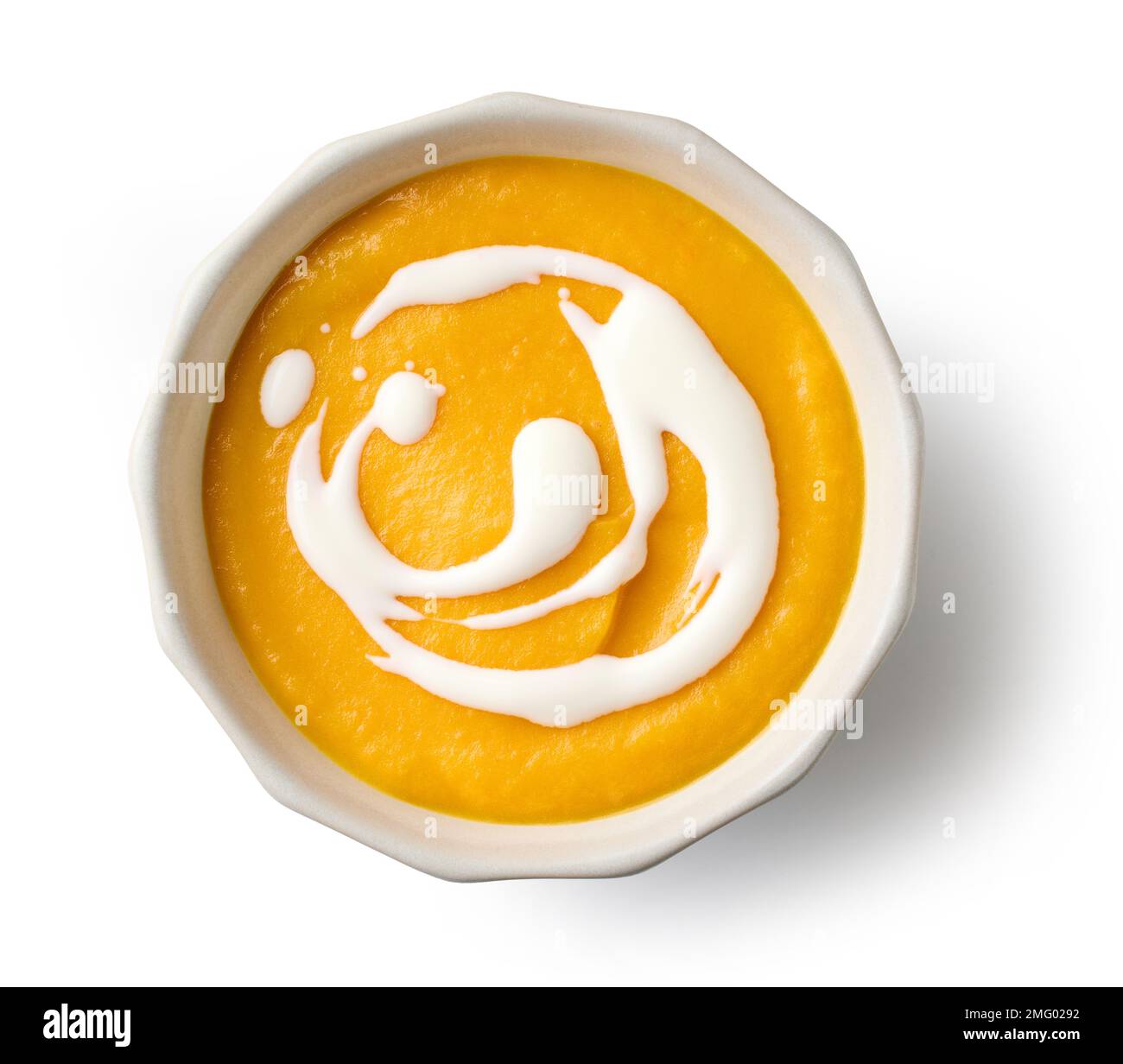 bowl of vegetable cream soup isolated on white background, top view ...