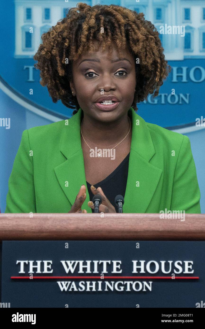 Washington, United States. 25th Jan, 2023. White House Press Secretary Karine Jean-Pierre opens the daily White House press briefing following President Biden's announcement of the transfer of 31 M1 Abrams tanks to Ukraine at the White House in Washington, DC on Wednesday, January 25, 2023. Photo by Shawn Thew/ Credit: UPI/Alamy Live News Stock Photo