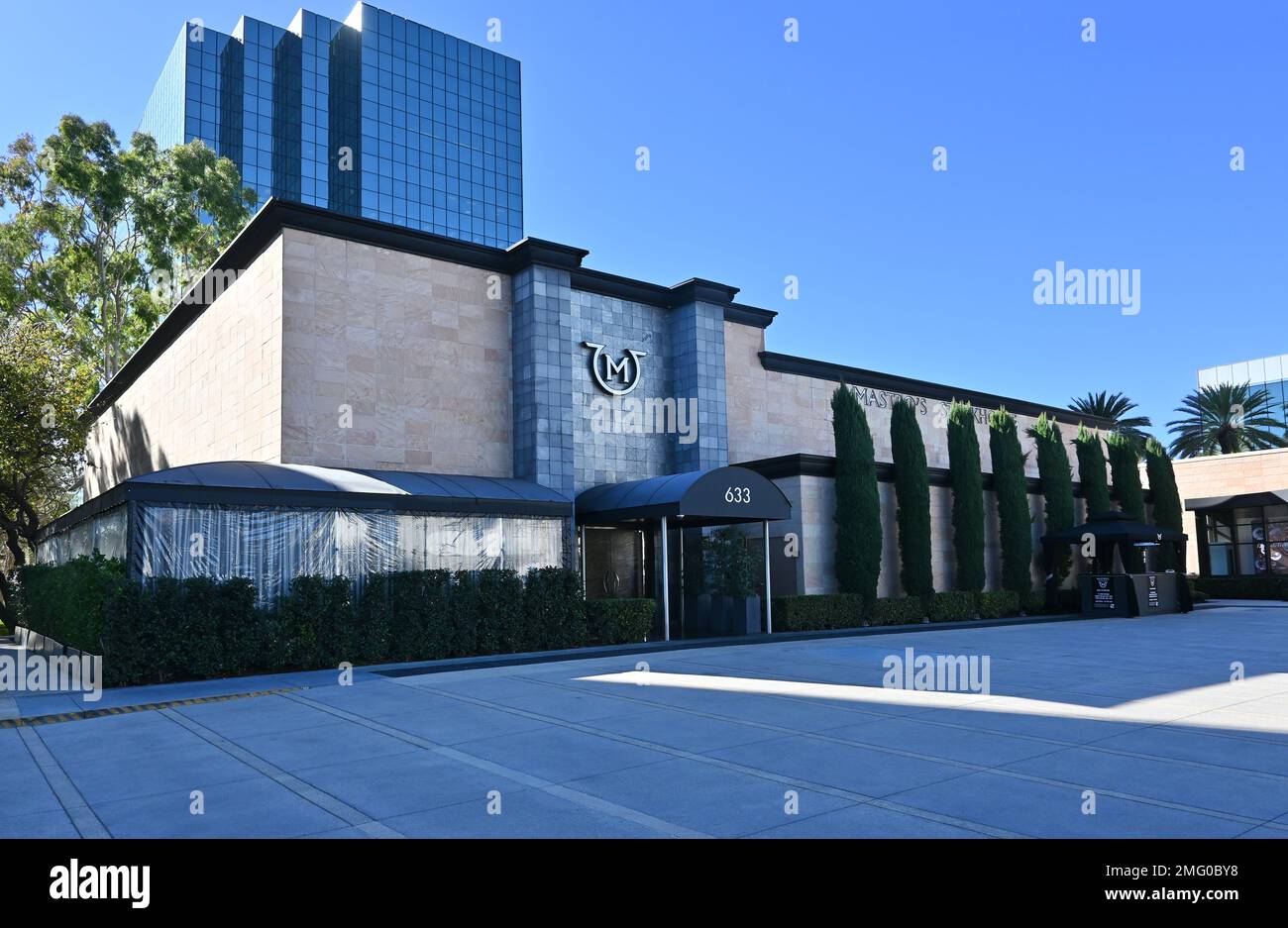 COSTA MESA, CALIFORNIA - 24 JAN 2023: Mastros Steakhouse in the Pacific Arts Plaza, offers exceptional service in a cosmopolitan and entertaining atmo Stock Photo
