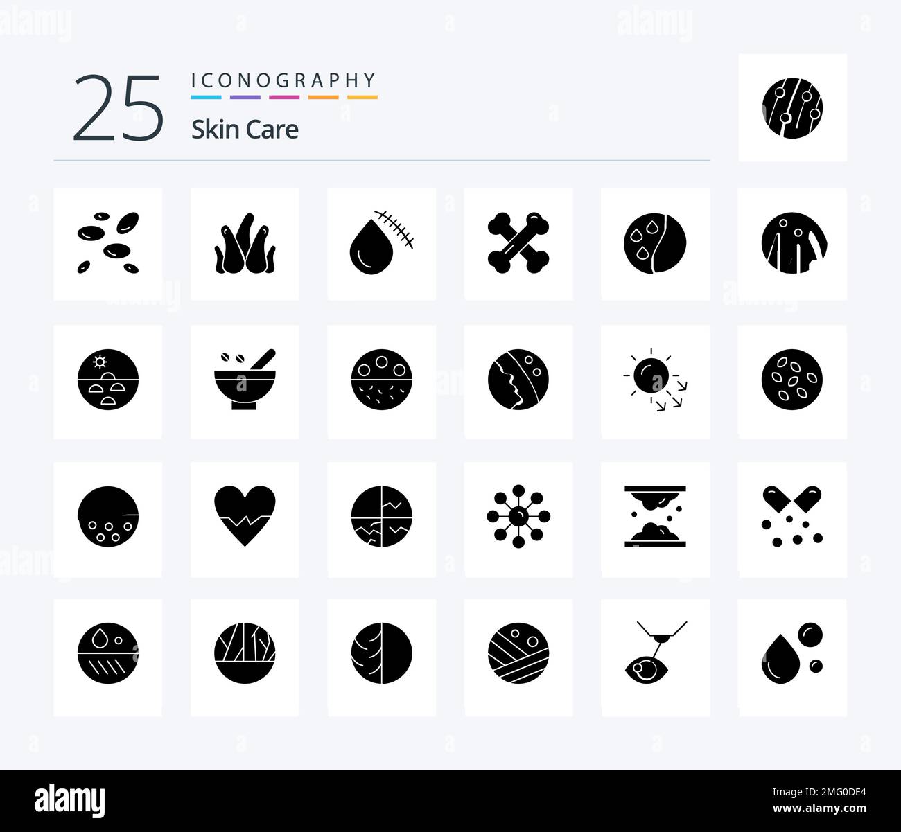 Skin 25 Solid Glyph icon pack including hair conditioning. healthy