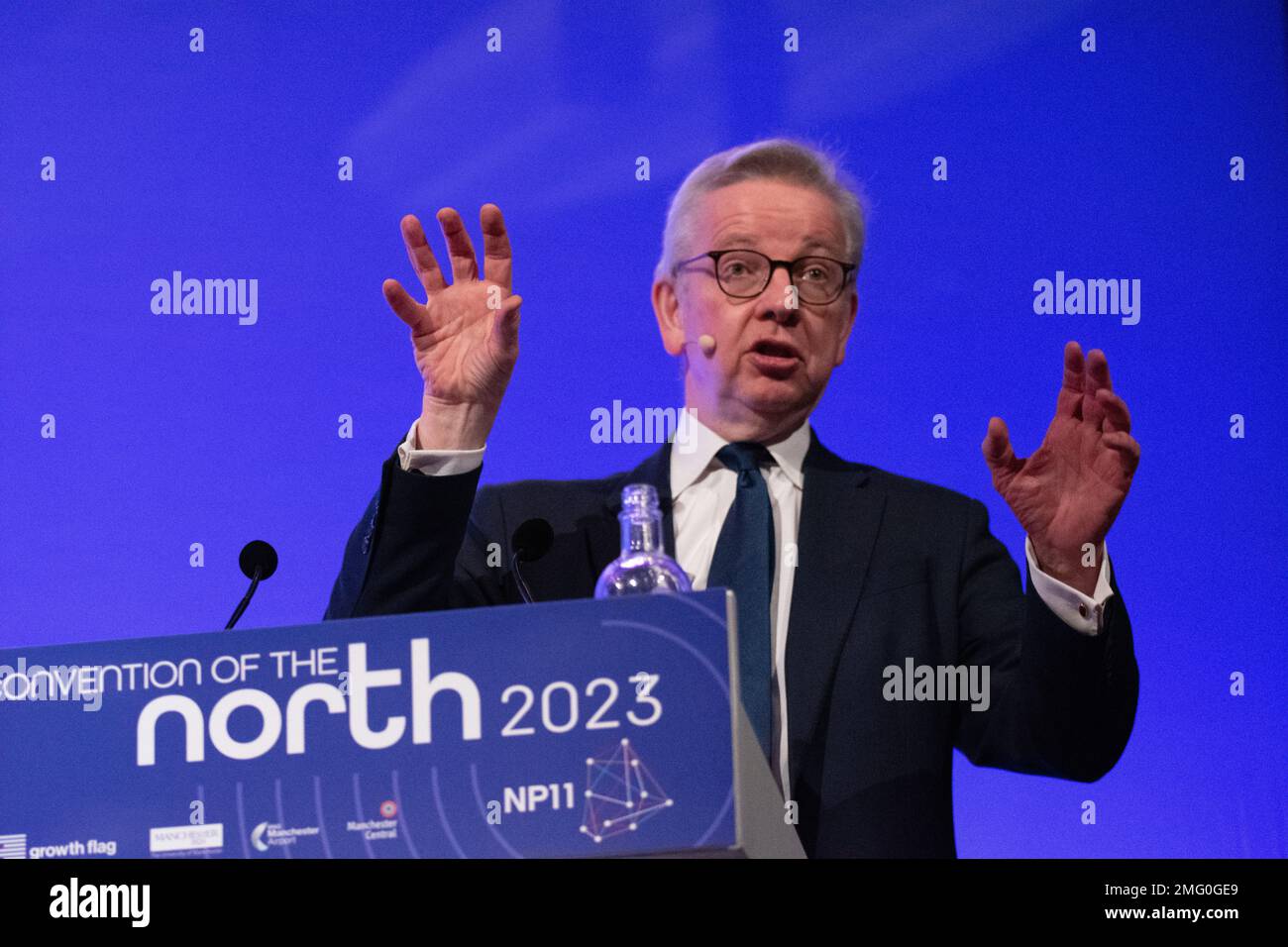Manchester, UK. 25th Jan, 2023. Levelling Up Secretary Michael Gove MP