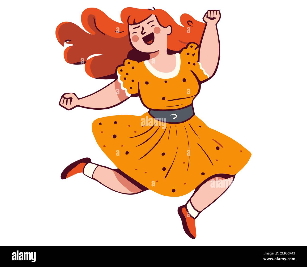 character girl jumping for joy and dancing. girl in a yellow dress ...