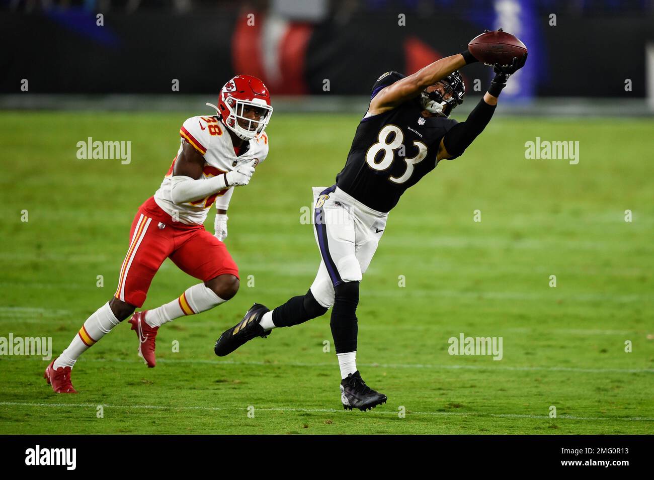 Baltimore, United States. 19th Sep, 2021. Kansas City Chiefs cornerback  L'Jarius Sneed (38) hugs his uncle, Ken Samuel, before facing the Baltimore  Ravens at M&T Bank Stadium in Baltimore, Maryland, on Sunday