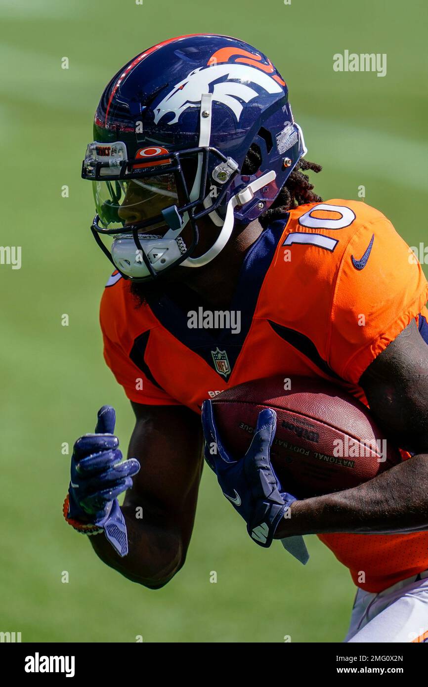 London, UK. 30th Oct, 2022. Denver Broncos Wide Receiver Jerry Jeudy runs  for a touchdown in their match against Jacksonville Jaguars in the NFL  International Series game at Wembley in London on