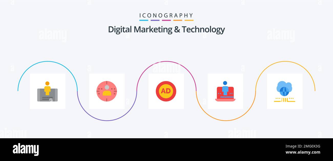 Digital Marketing And Technology Flat 5 Icon Pack Including world ...