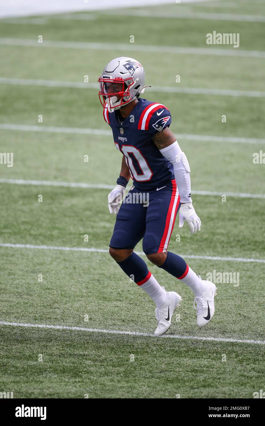 New England Patriots wide receiver Damiere Byrd (10) during the first half  of an NFL football game against the Las Vegas Raiders, Sunday, Sept. 27,  2020, in Foxborough, Mass. (AP Photo/Stew Milne