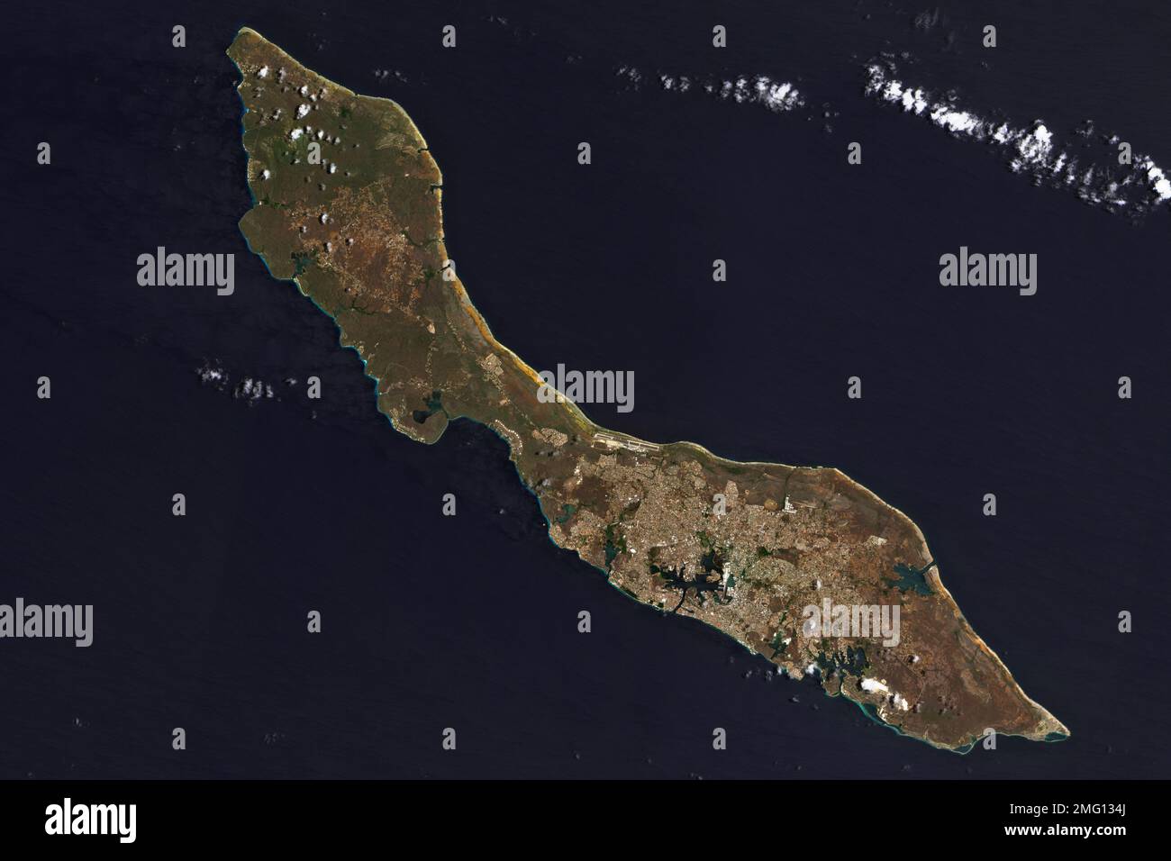 High resolution satellite image of Curacao in the Caribbean Sea -  contains modified Copernicus Sentinel Data (2022) Stock Photo