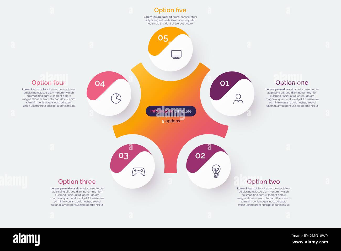 Five option circle infographic diagram. Vector illustration Stock Vector