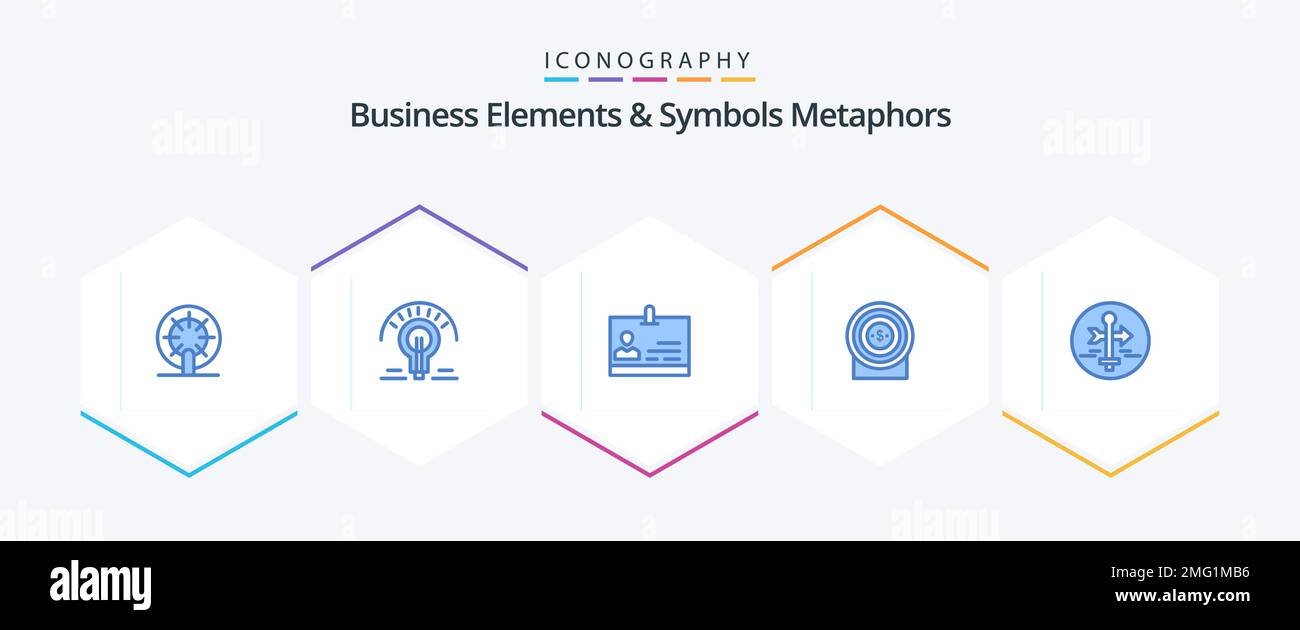Business Elements And Symbols Metaphors 25 Blue icon pack including guide. target. id. achievement. target Stock Vector