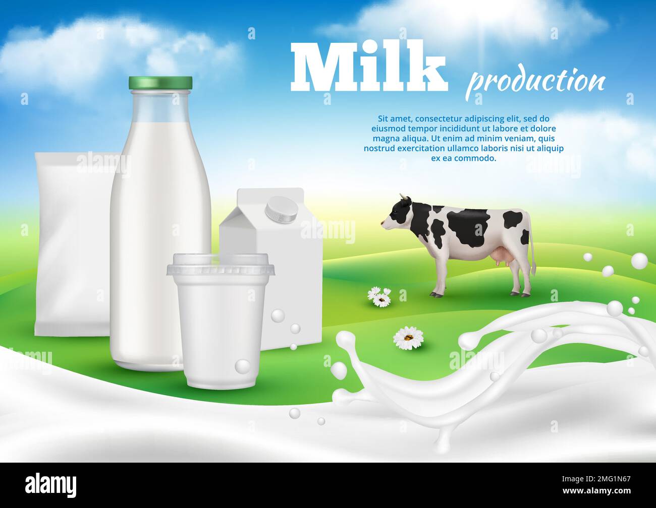 Dairy poster. Milk products ads placard decent vector template Stock