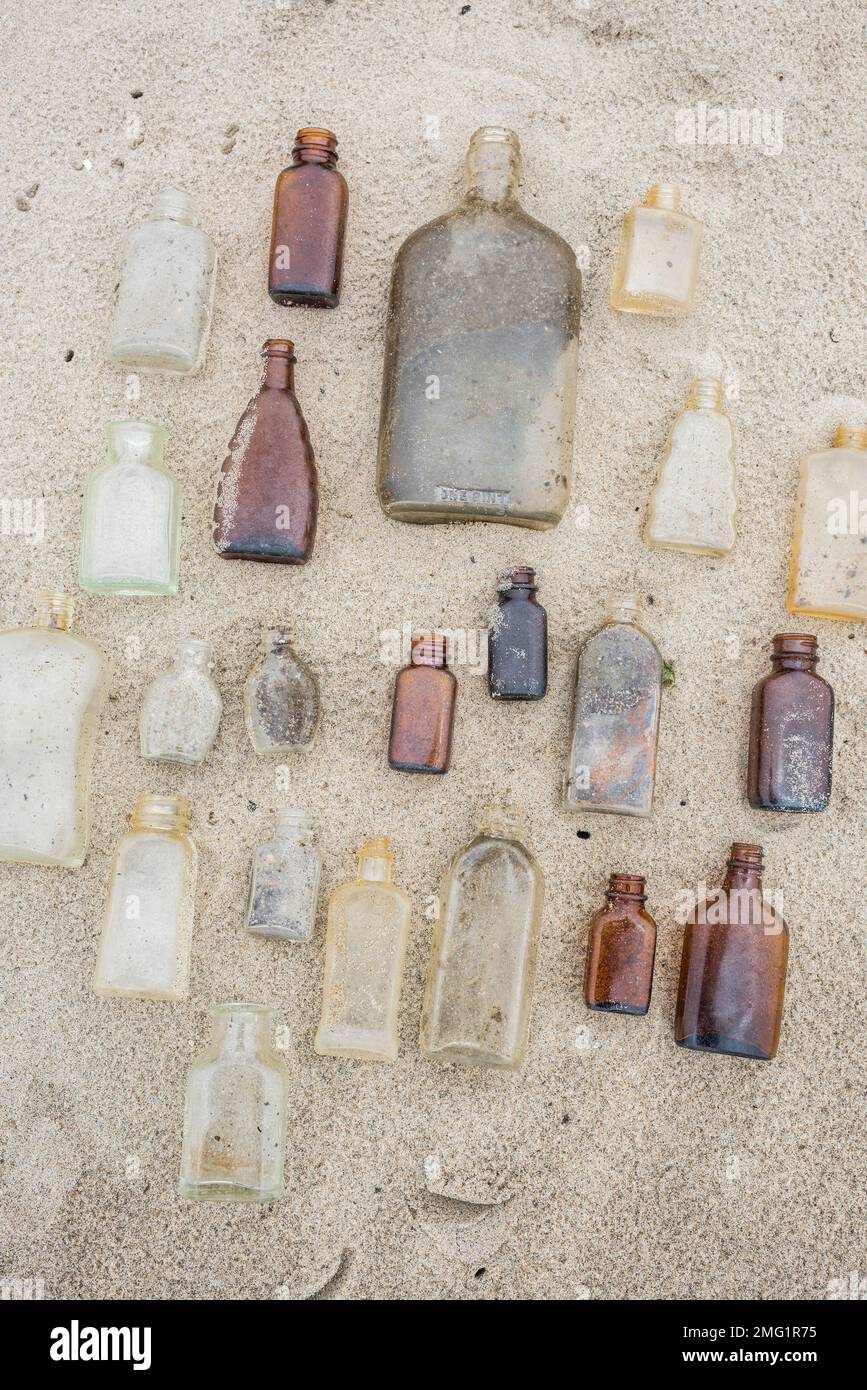 Salvaged bottles at Glass Bottle Beach, Dead Horse bay, Brooklyn, New York, USA Stock Photo Alamy