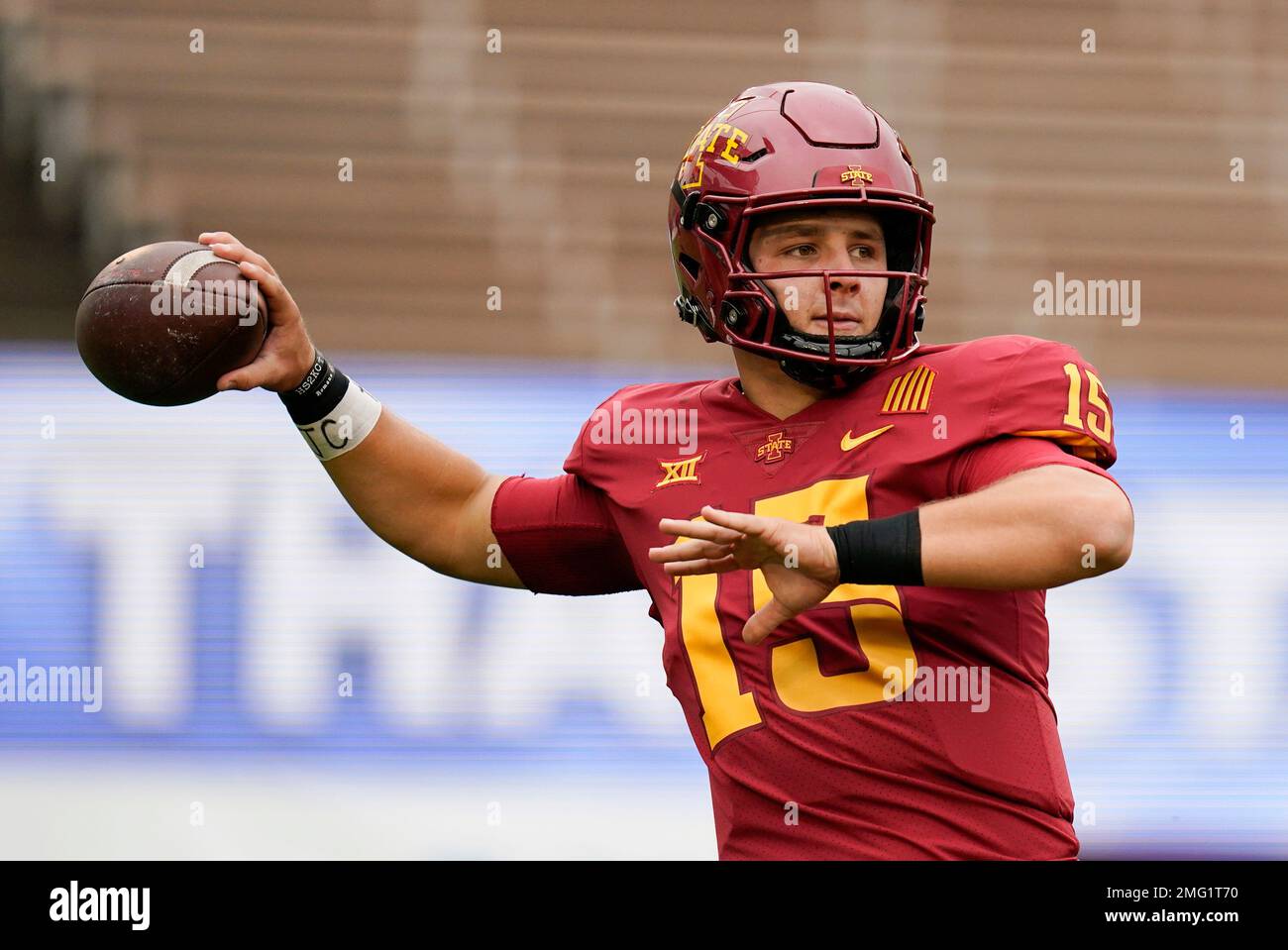 FILE Iowa State quarterback Brock Purdy warms up before an NCAA