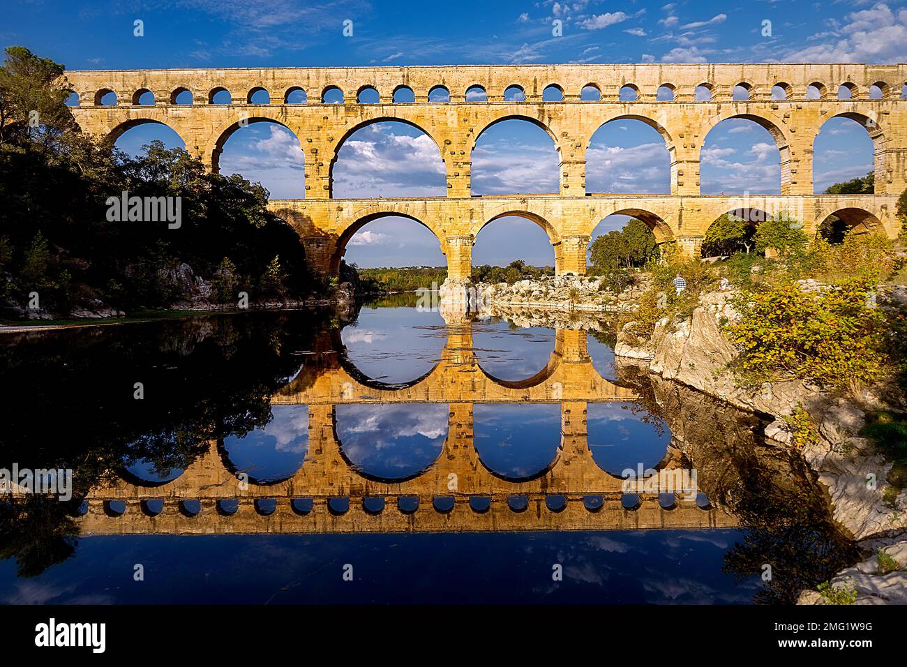 The Pont du Gard is a Roman aqueduct in southern France in the commune of Vers-Pont-du-Gard in the Gard department Stock Photo