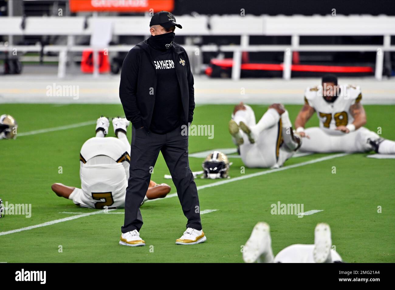 New Orleans Saints coach Sean Payton looks on before his team's game