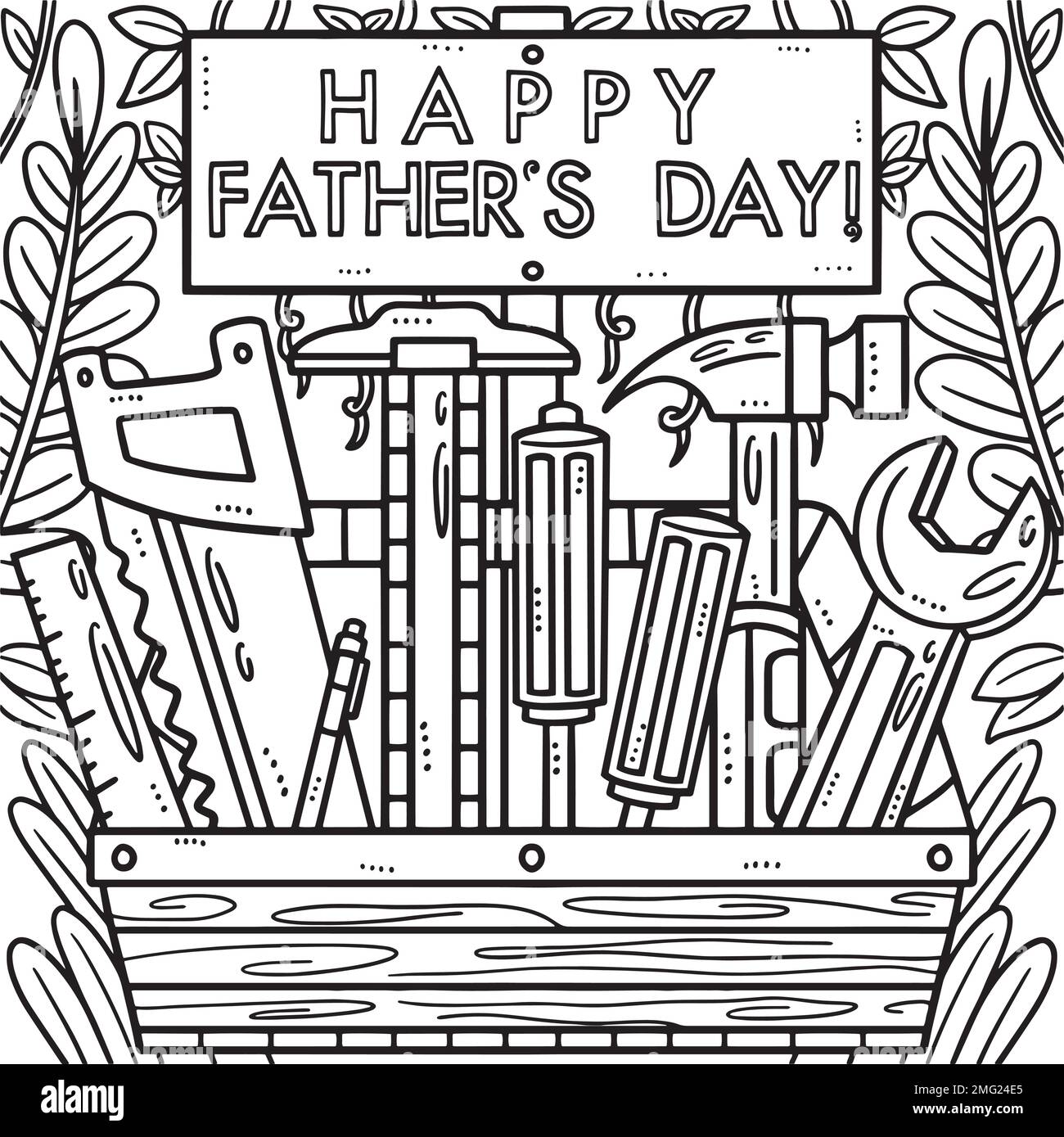 Happy Fathers Day Toolbox Coloring Page for Kids Stock Vector Image ...