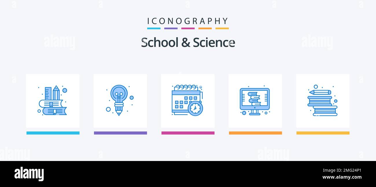 School And Science Blue 5 Icon Pack Including education. thesaurus