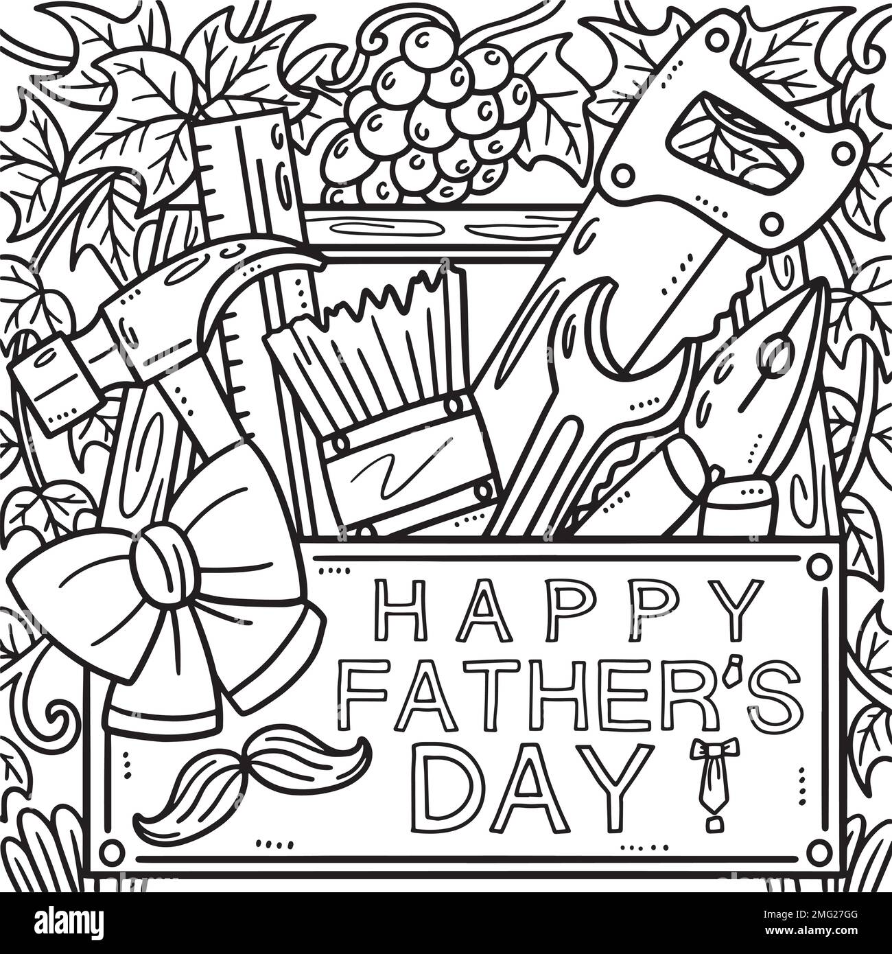 Happy Fathers Day Toolbox Coloring Page for Kids Stock Vector