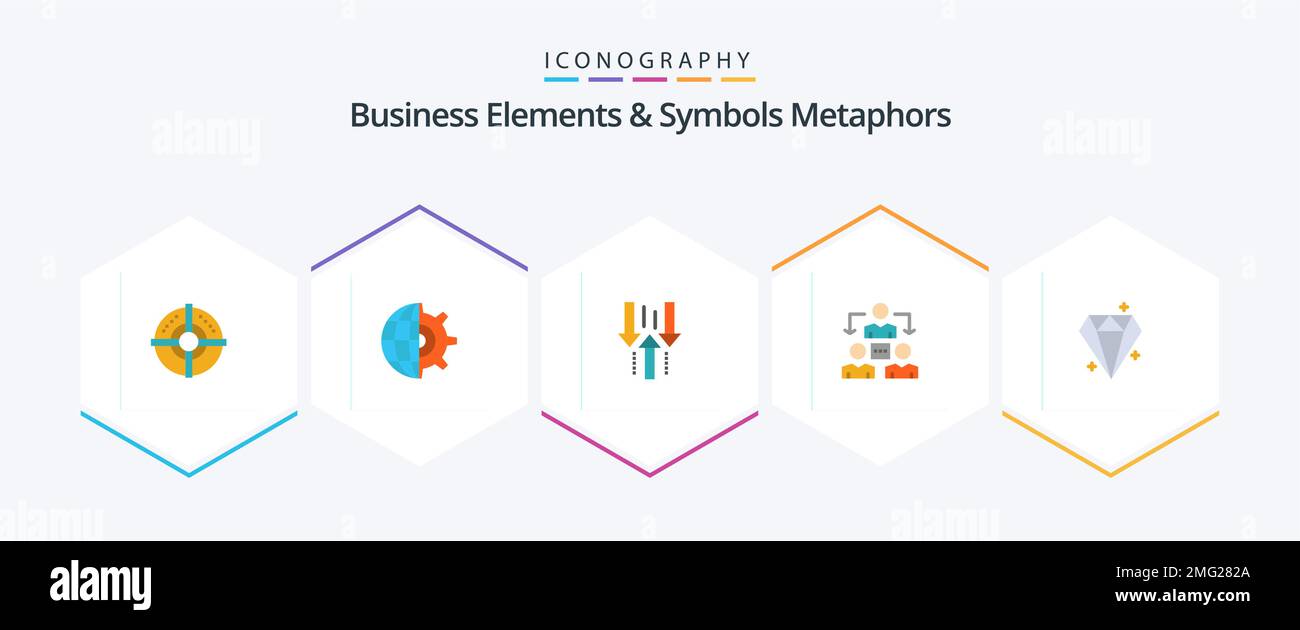 Business Elements And Symbols Metaphors 25 Flat icon pack including diamound. office. arrow. meeting. download Stock Vector