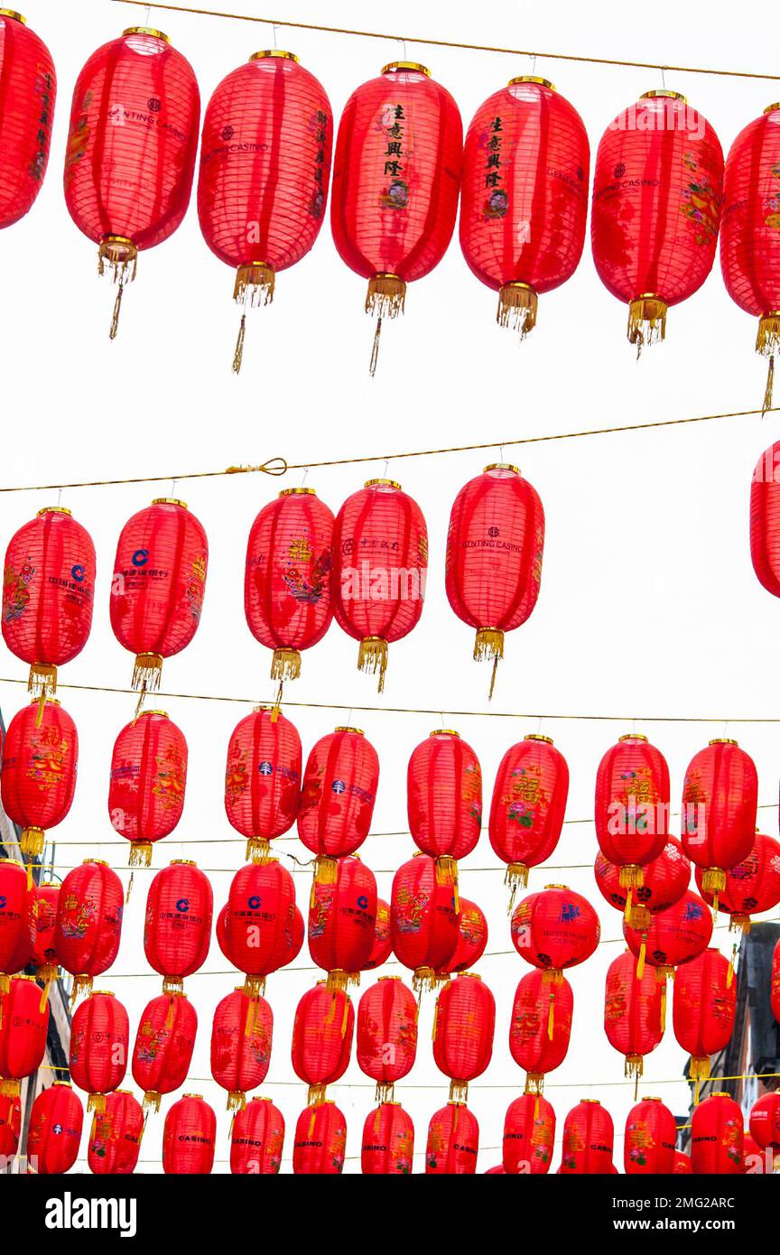 CHINATOWN, LONDON, ENGLAND 22 January 2023 Lanterns in iconic Chinatown on Chinese New Year