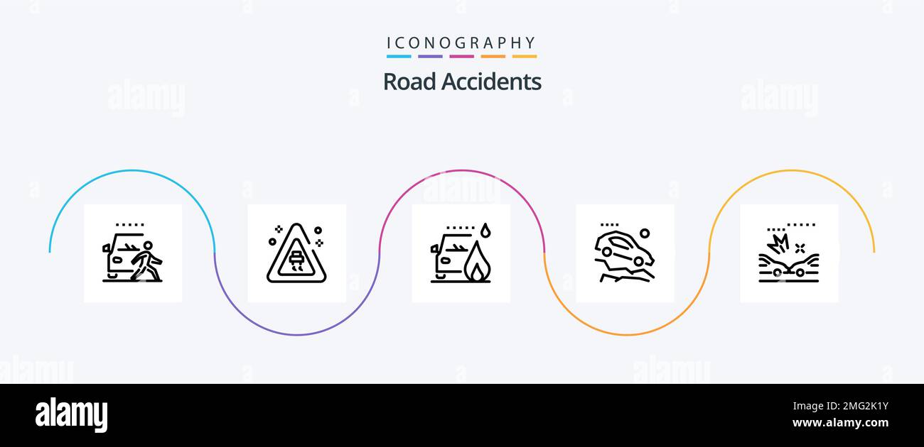 Road Accidents Line 5 Icon Pack Including crash. slope. accident