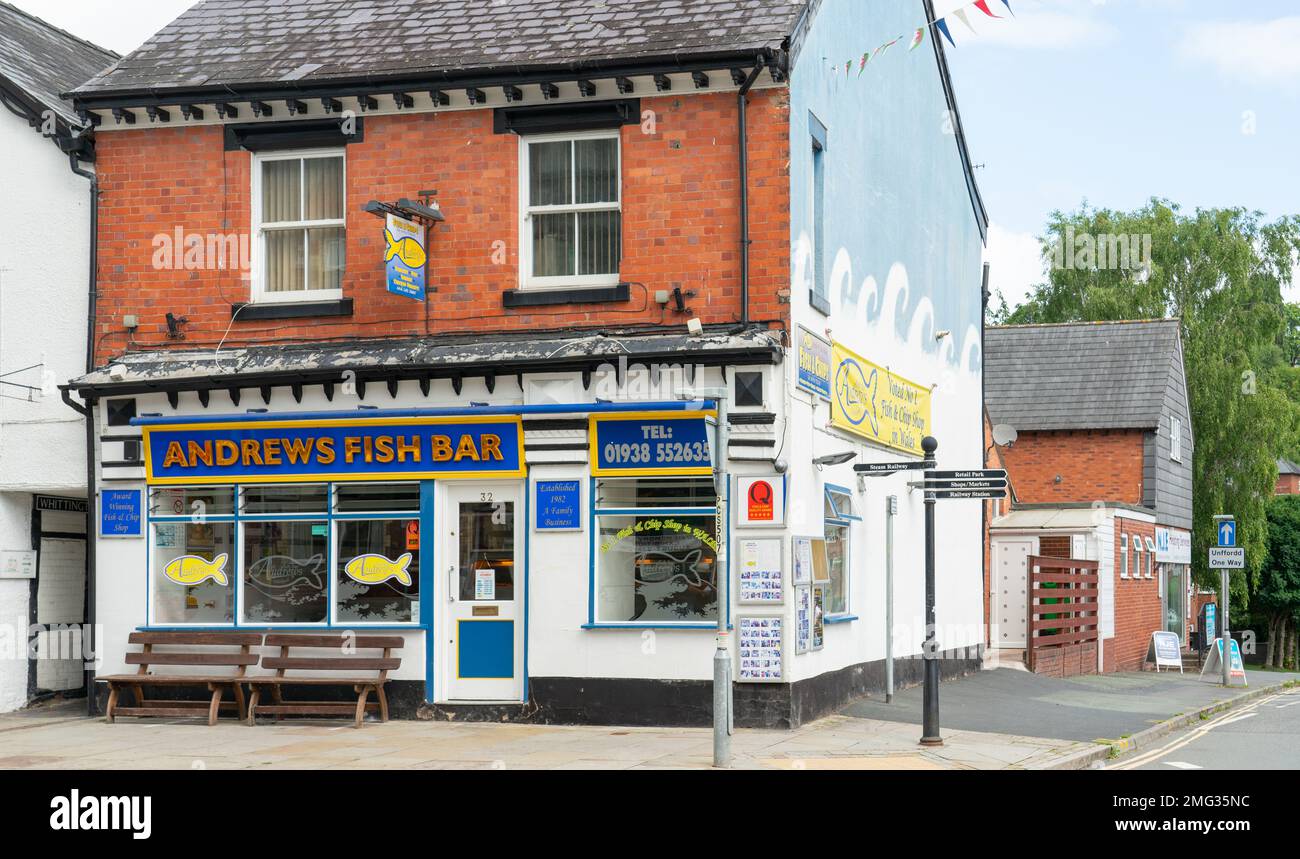 Andrews Fish Bar, Welshpool, North Wales. Pictured in August 2022 Stock