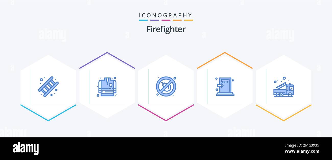 Firefighter 25 Blue icon pack including emergency. exit. fire. fire