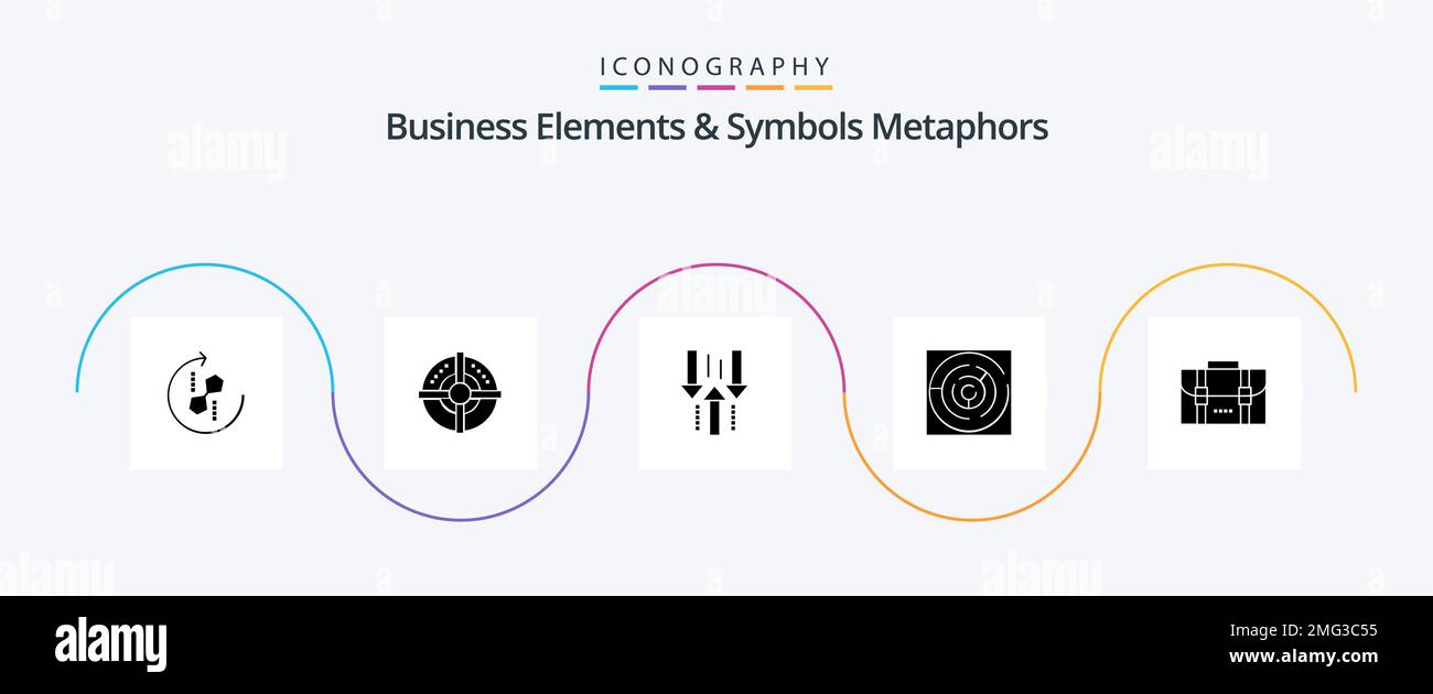 Business Elements And Symbols Metaphors Glyph 5 Icon Pack Including target. arrow. point. puzzle. upload Stock Vector