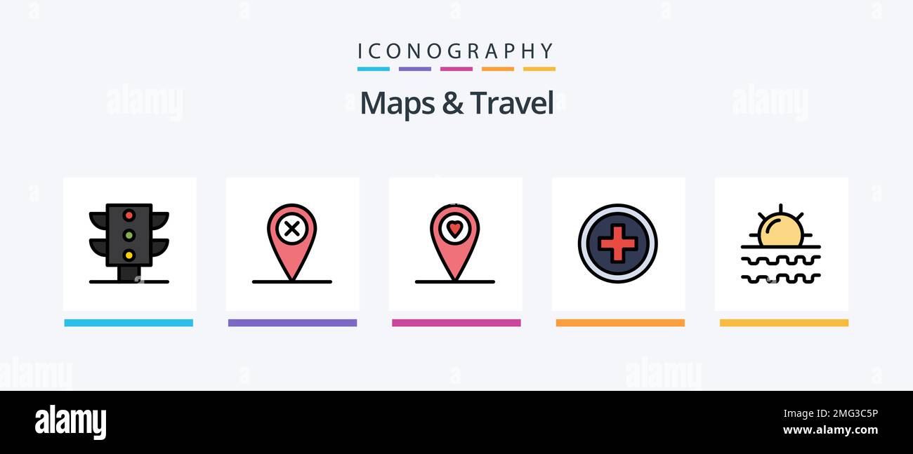 Maps and Travel Line Filled 5 Icon Pack Including . wheel. vacation ...