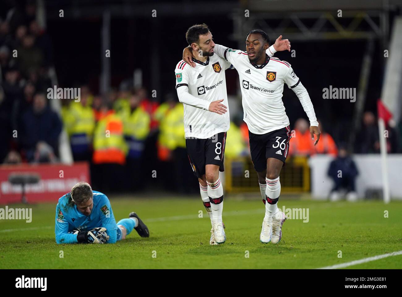 Manchester Uniteds Bruno Fernandes Celebrates Scoring His Sides Third Goal With Anthony Elanga 9034