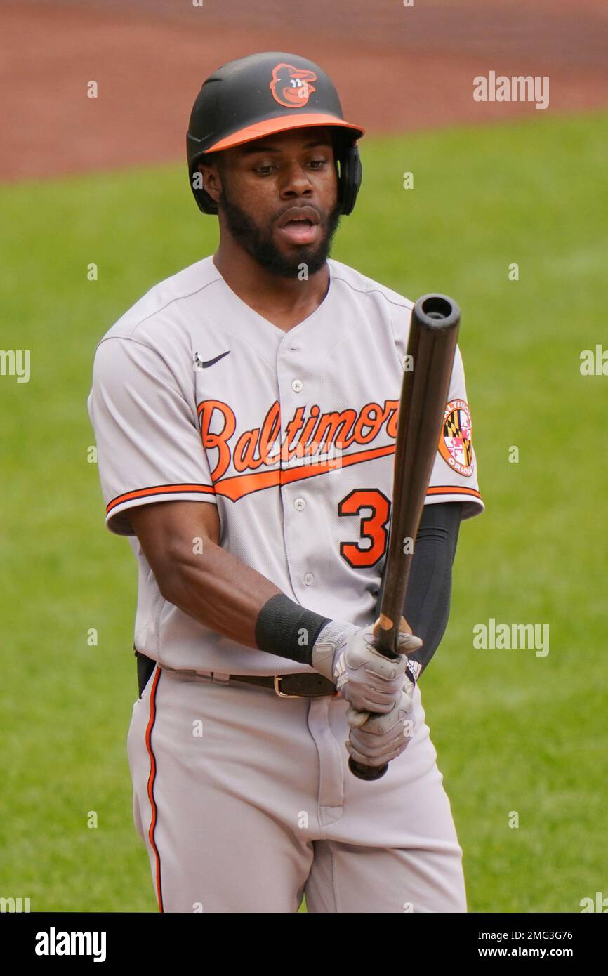 Baltimore Orioles' Cedric Mullins looks on during batting practice before  an opening day baseball game against the New York Yankees, Sunday, April 7,  2023, in Baltimore. (AP Photo/Terrance Williams Stock Photo - Alamy