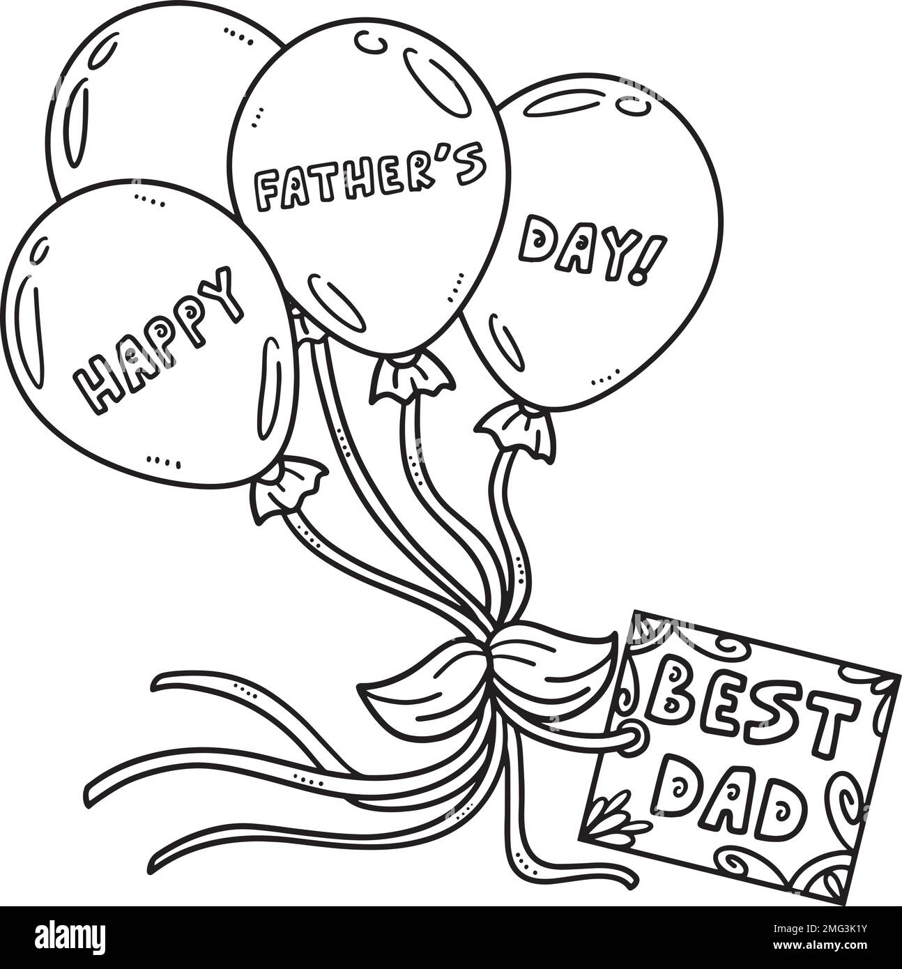 Happy Fathers Day Balloons Isolated Coloring Page Stock Vector Image ...