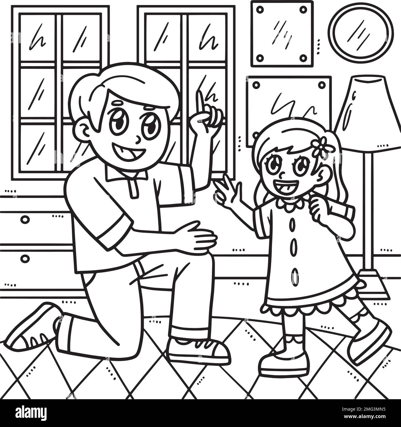 Fathers Day Father And Daughter Coloring Page Stock Vector Image And Art