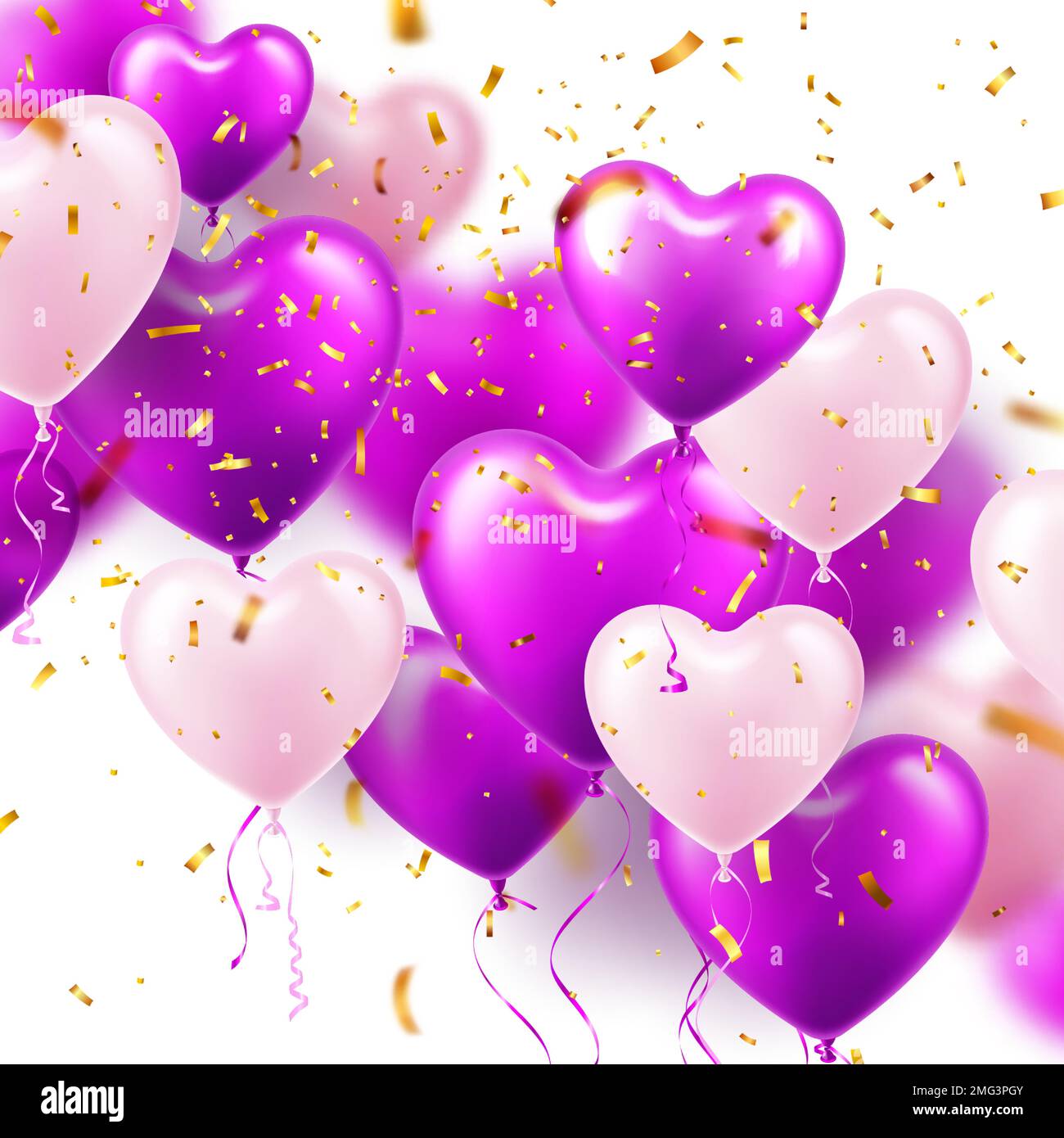 Valentine's Day background with violet heart balloons. Wedding ...