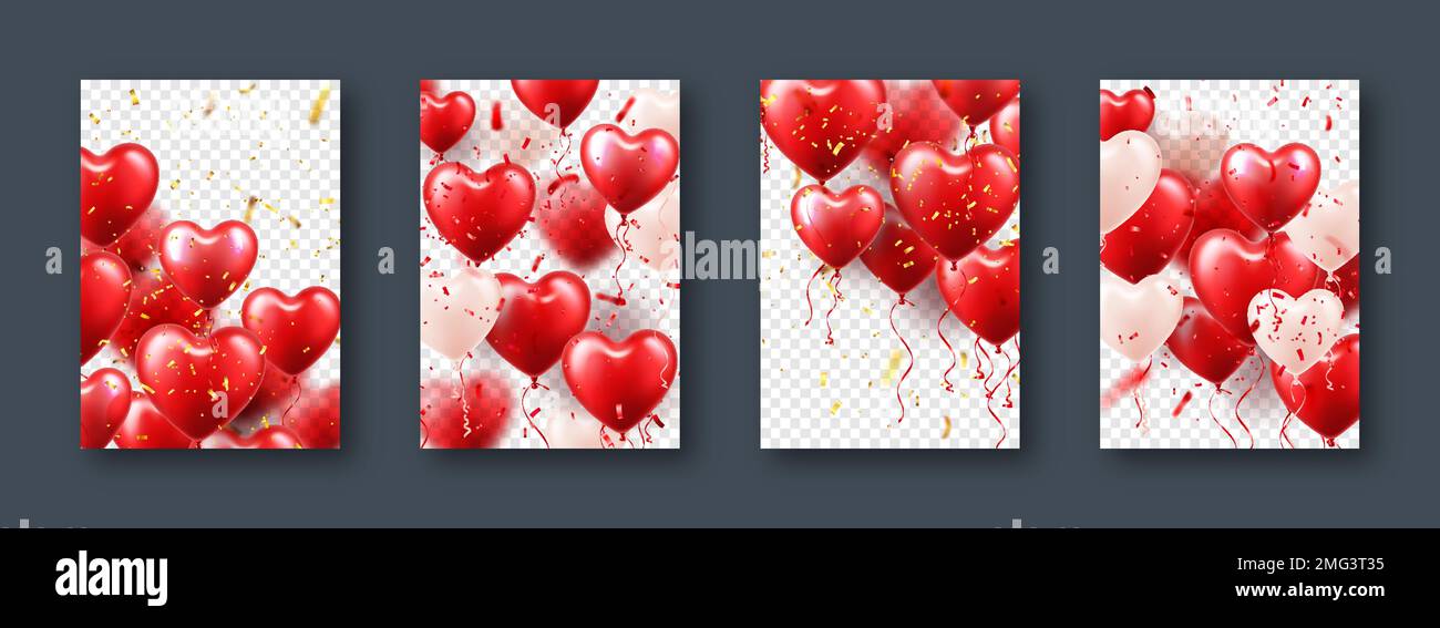 Valentine's Day banners with red heart balloons. Wedding invitation ...