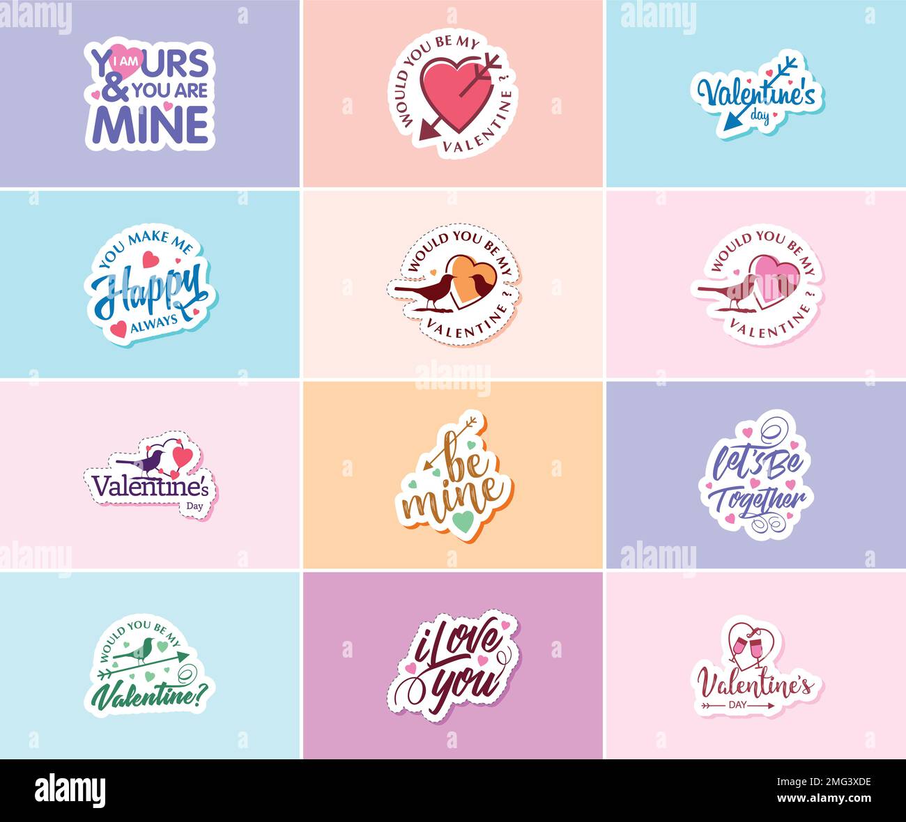 Valentine's Day: A Time for Sweet Words and Beautiful Image Stickers Stock Vector