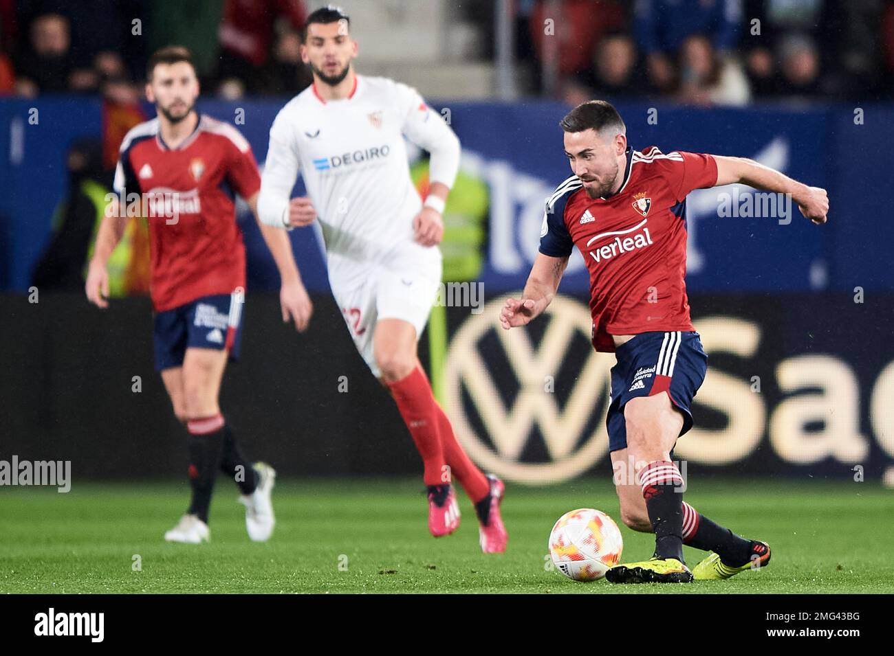 Moi Gomez of CA Osasuna during the Copa del Rey match, Quarter-Final between CA Osasuna and Sevilla FC played at El Sadar Stadium on January 25, 2023 in Pamplona, Spain. (Photo by Cesar Ortiz / PRESSIN) Stock Photo