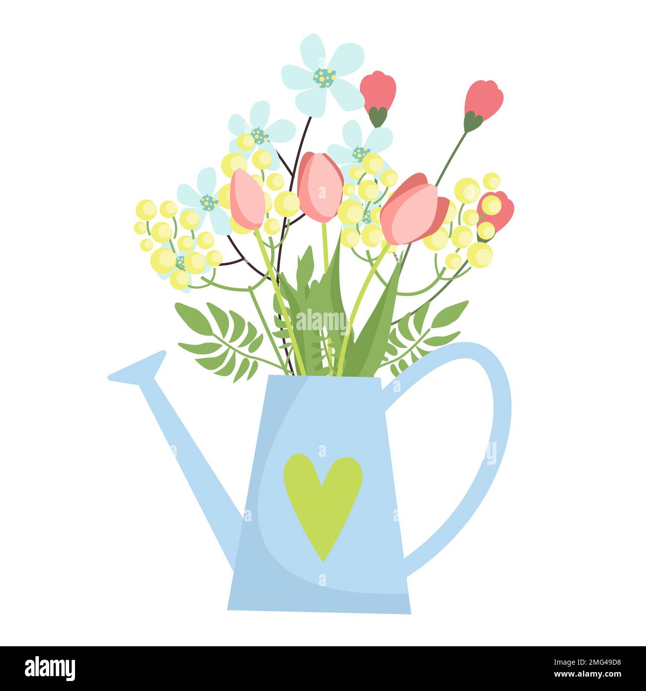 Bouquet of spring flowers inside the watering can. Flat design Stock ...