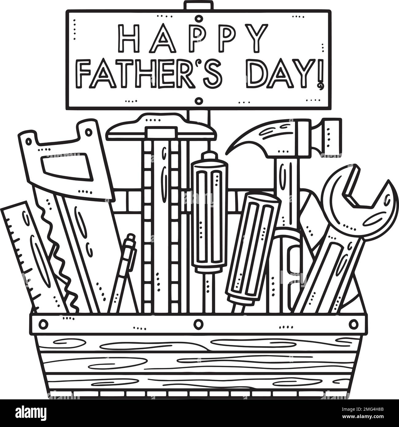 Happy Fathers Day Toolbox Isolated Coloring Page Stock Vector Image ...