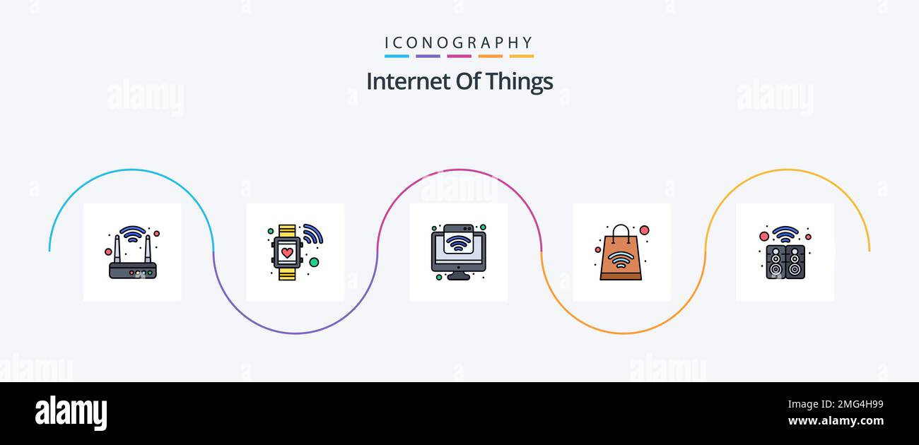 Internet Of Things Line Filled Flat 5 Icon Pack Including speaker ...