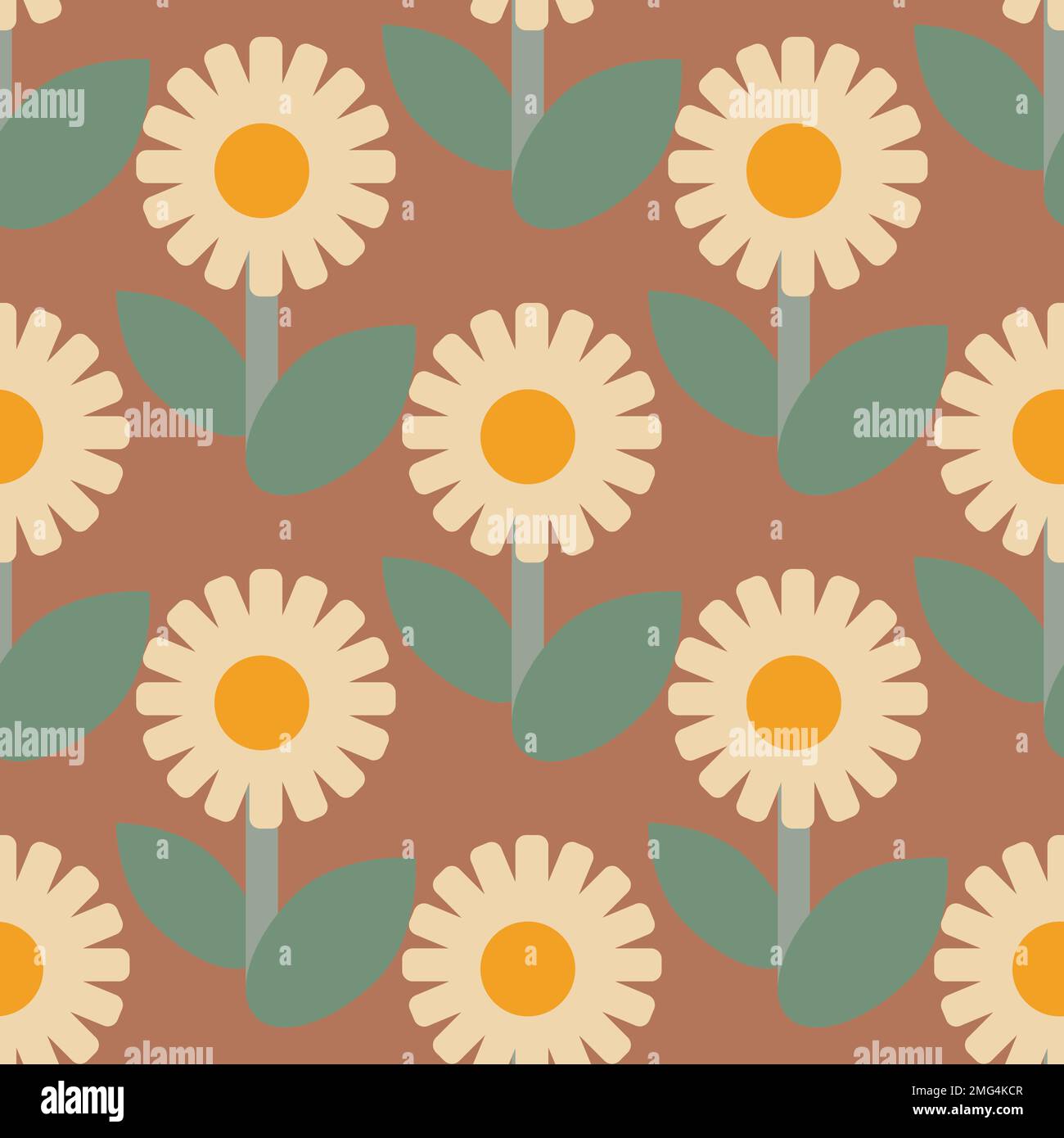 Retro Vintage pattern with flowers in 60s style . Vector illustration Stock Vector