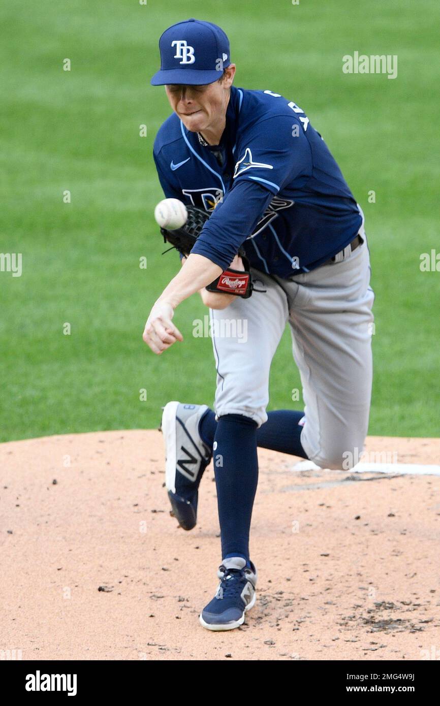 Tampa Bay Rays starting pitcher Ryan Yarbrough follows through during the first inning of the
