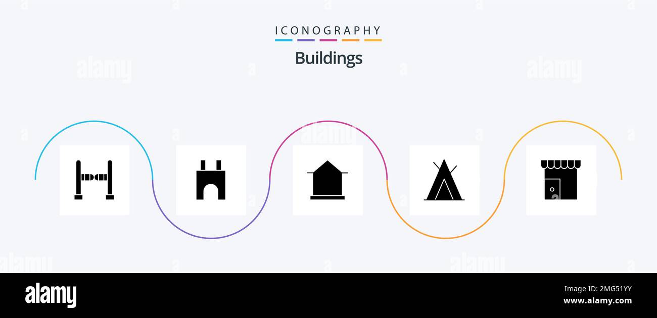 Buildings Glyph 5 Icon Pack Including institute building. wigwam. building. tent. shack Stock Vector