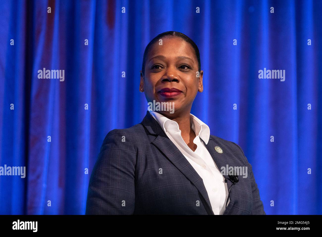 New York, New York, USA. 25th Jan, 2023. Police Commissioner Keechant Sewell delivers 2023 State of NYPD address at the New York City Police Foundation's annual breakfast at Cipriani 42nd Street (Credit Image: © Lev Radin/Pacific Press via ZUMA Press Wire) EDITORIAL USAGE ONLY! Not for Commercial USAGE! Stock Photo