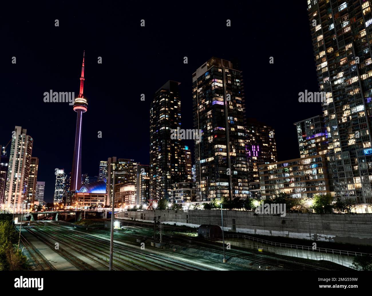 Toronto Downtown City skyline Ontario Canada Night Stock Photo