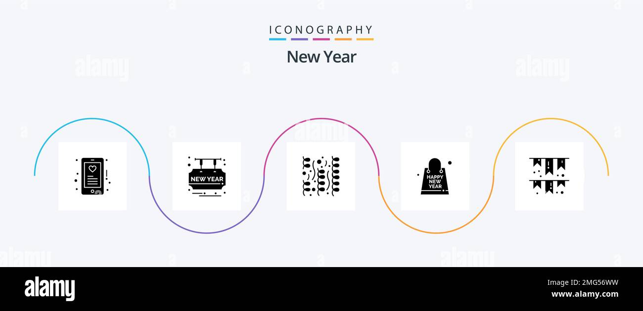 New Year Glyph 5 Icon Pack Including celebrate. souvenir. celebration ...