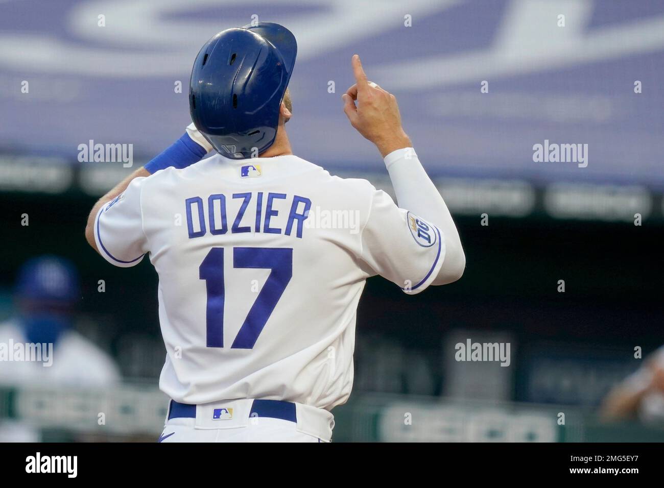 Kansas City Royals' Hunter Dozier celebrates his solo home run during